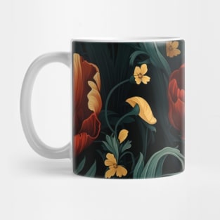 Dutch Nocturne: Luminous Floral Pastoral on Black Canvas Mug